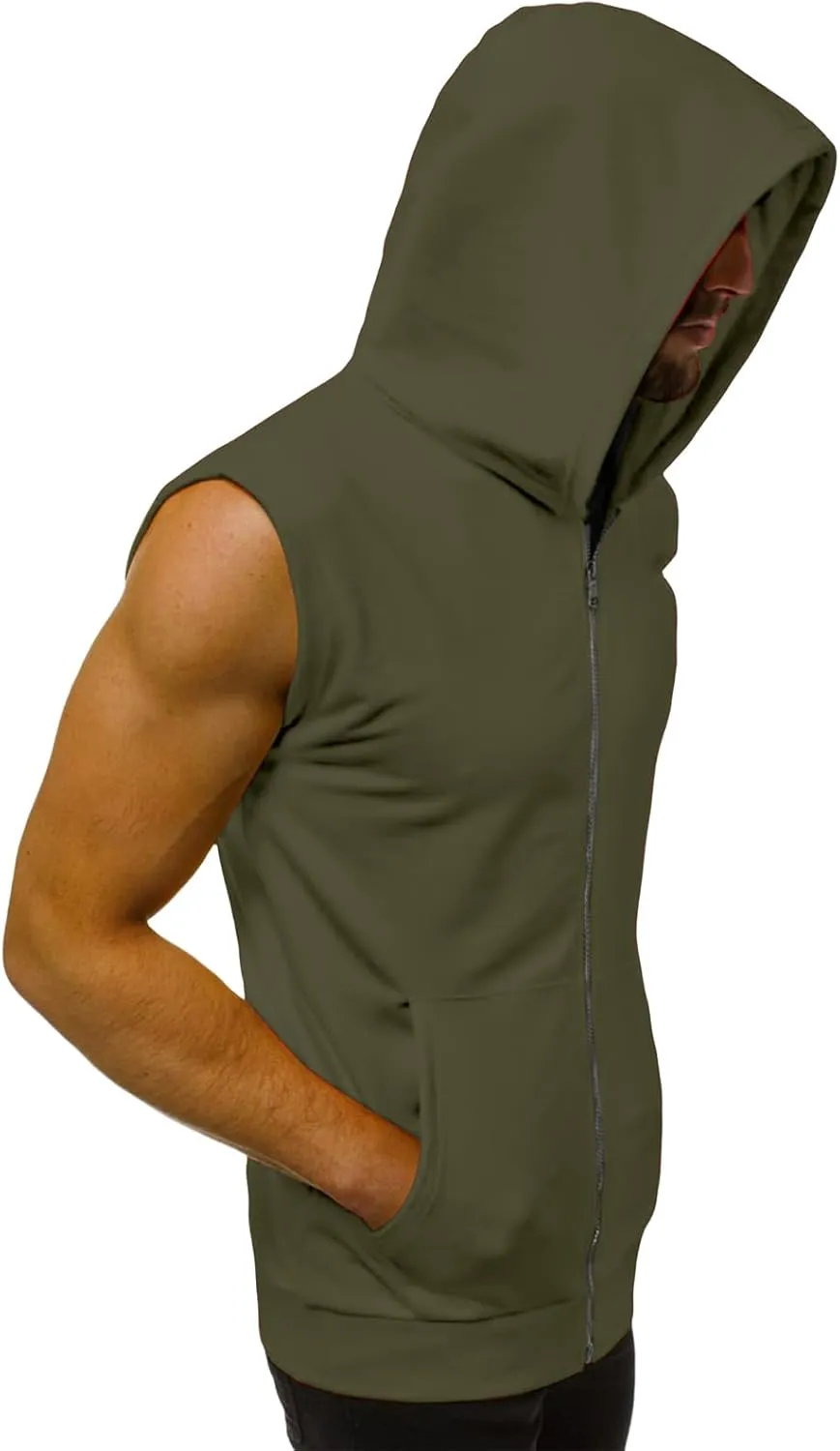 evzosrz Mens Workout Hoodies Full Zip Hooded Tank Tops Fashion Sleeveless Bodybuilding Fitness Muscle Tees Shirt with Pocket