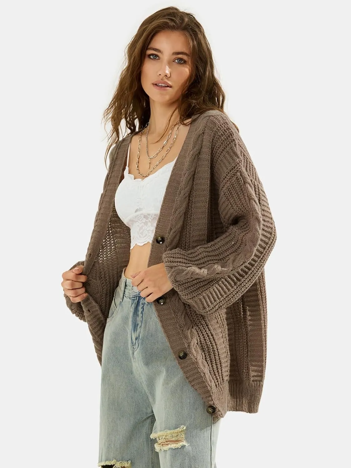 EXLURA Womens 2025 Oversized Cardigan Sweaters Fall Winter Lightweight Soft Knit Cardigan Open Front Button Outwear Coats