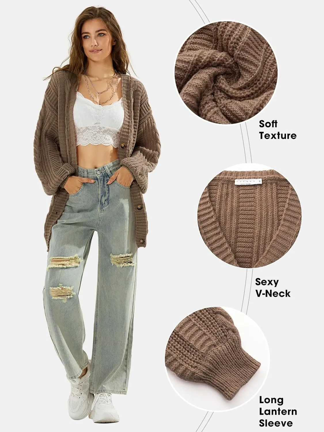 EXLURA Womens 2025 Oversized Cardigan Sweaters Fall Winter Lightweight Soft Knit Cardigan Open Front Button Outwear Coats