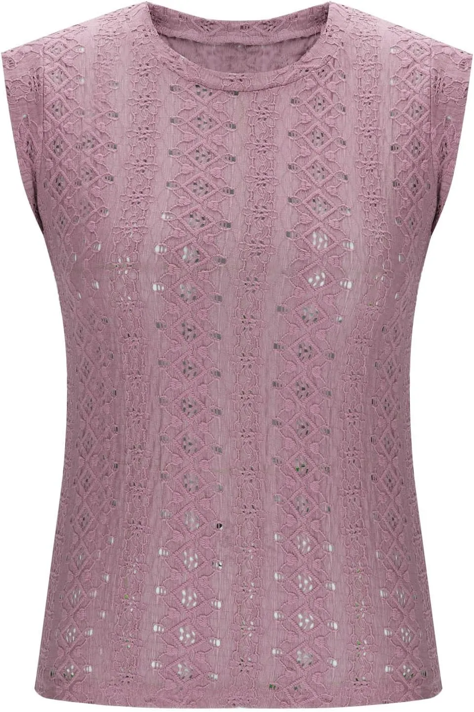 Eyelet Embroidery Shirts for Women Summer Crew Neck Cap Sleeve Tank Tops Casual Fashion Basic Beach Vacation Blouses