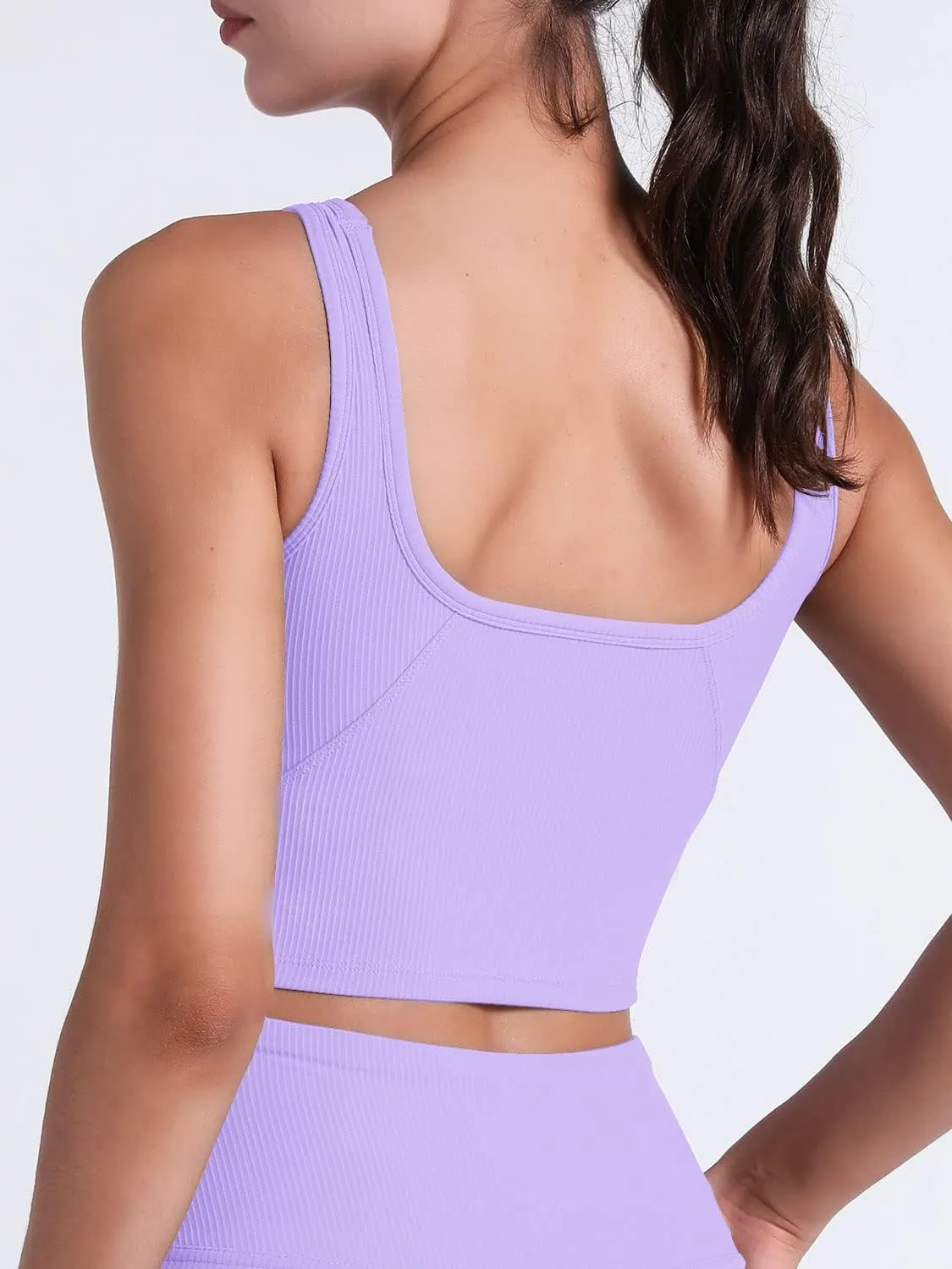 FelFory Longline Sports Bra Ribbed Tank Top for Women Medium Support Workout Tops Sport Bra Padded Crop Top Fitness Yoga