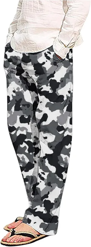 Finelylove Mens Sweatpants Loose Fit Camo Pants Elastic Waist Straight Leg Casual Lounge Pants Loungewear Trousers