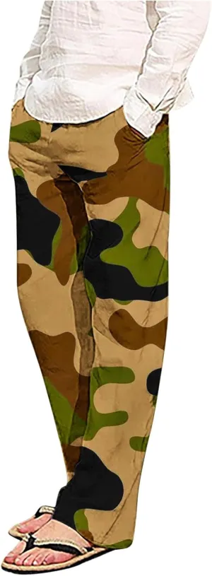 Finelylove Mens Sweatpants Loose Fit Camo Pants Elastic Waist Straight Leg Casual Lounge Pants Loungewear Trousers