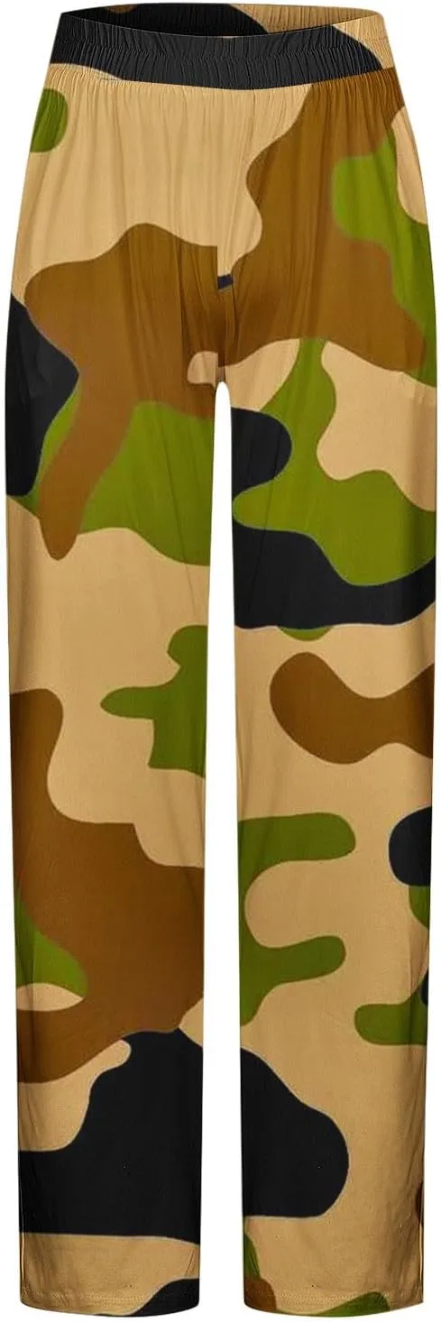 Finelylove Mens Sweatpants Loose Fit Camo Pants Elastic Waist Straight Leg Casual Lounge Pants Loungewear Trousers