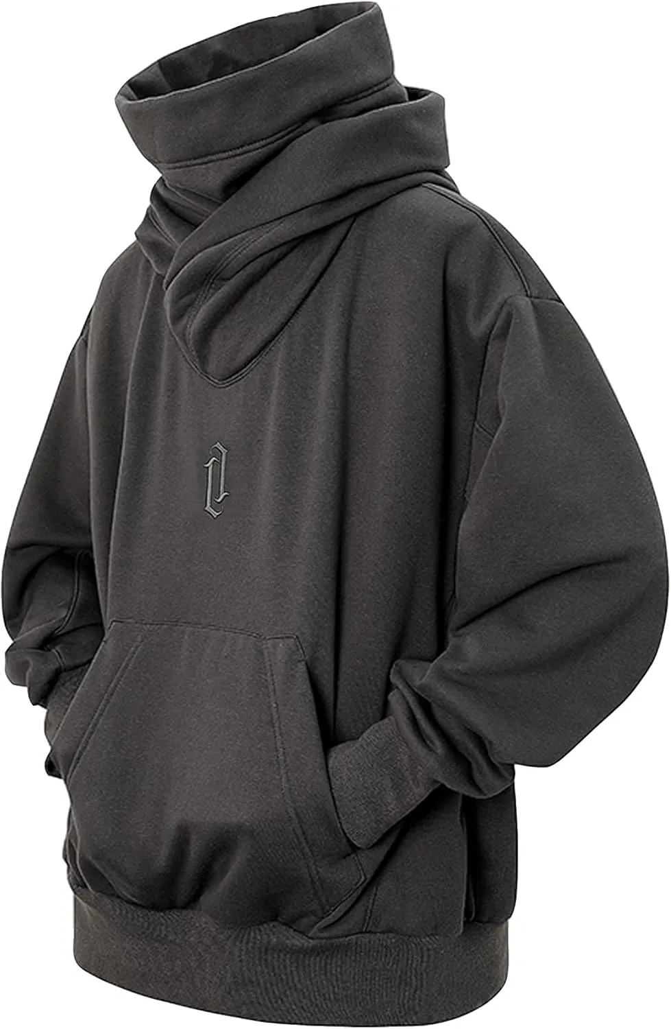 Fleece Hoodies for Men Cowl Neck Sweatshirts Casual Pullover Fall Winter Loose Fit Tops with Embroidery