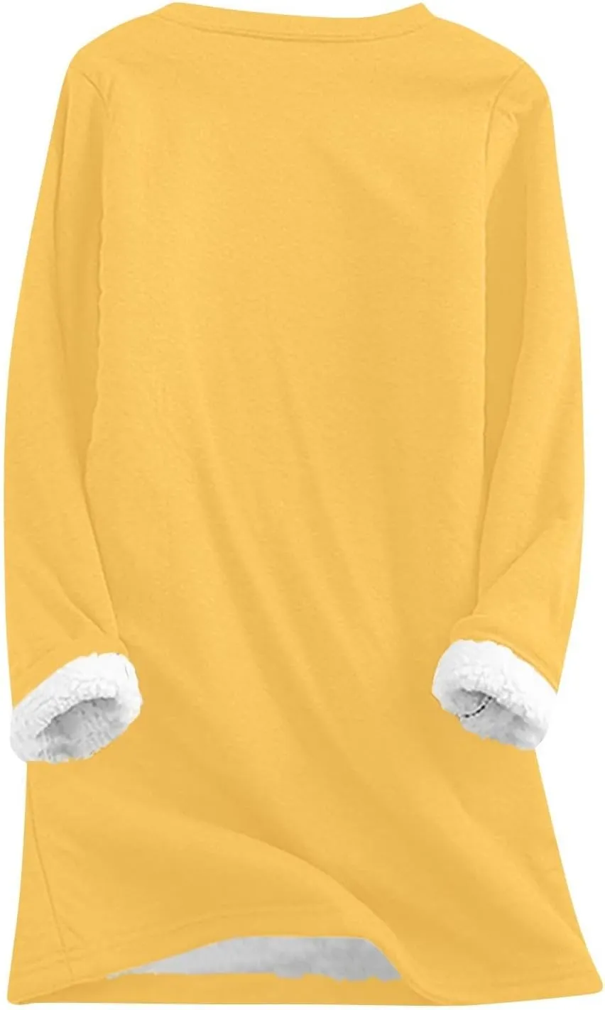 Fleece Sweatshirts for Women Sherpa Lined Winter Warm Funny Sayings Pullover Top Round Neck Long Sleeve Tunic Tops