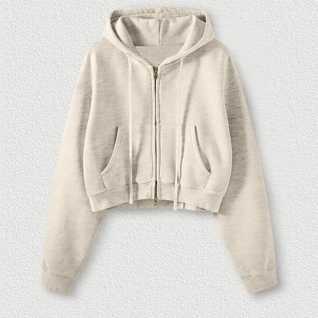 FMCHICO Women's Cropped Zip Up Hoodie Casual Long Sleeve Workout Hooded Sweatshirt Coat