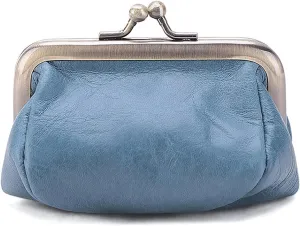 Genuine Leather Vintage Coin Purse Kiss Lock Wallet for Women Mini Cute Coin Organizer (Light Blue)
