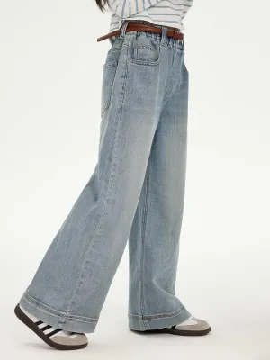 Girls Straight Wide Leg Baggy Denim Jeans,Soft Big Kids Pants Size 8-10-12-14-16