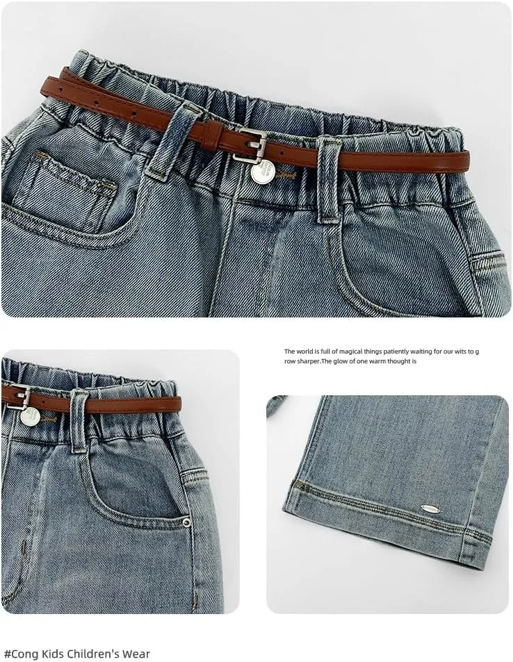 Girls Straight Wide Leg Baggy Denim Jeans,Soft Big Kids Pants Size 8-10-12-14-16