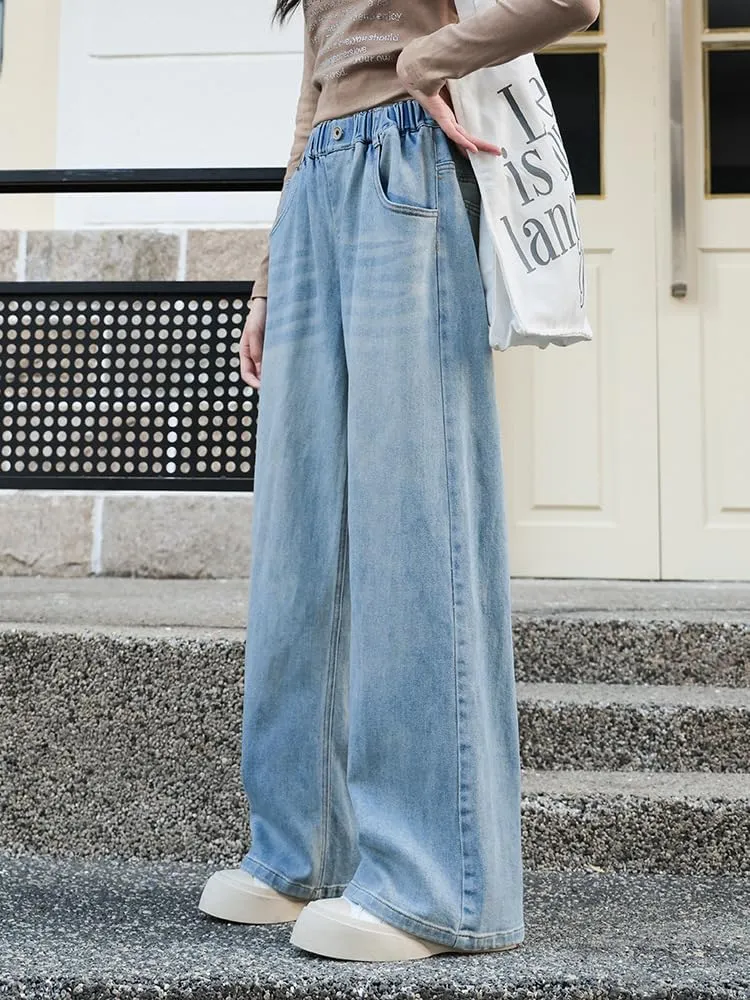 Girls Straight Wide Leg Baggy Denim Jeans,Soft Big Kids Pants Size 8-10-12-14-16