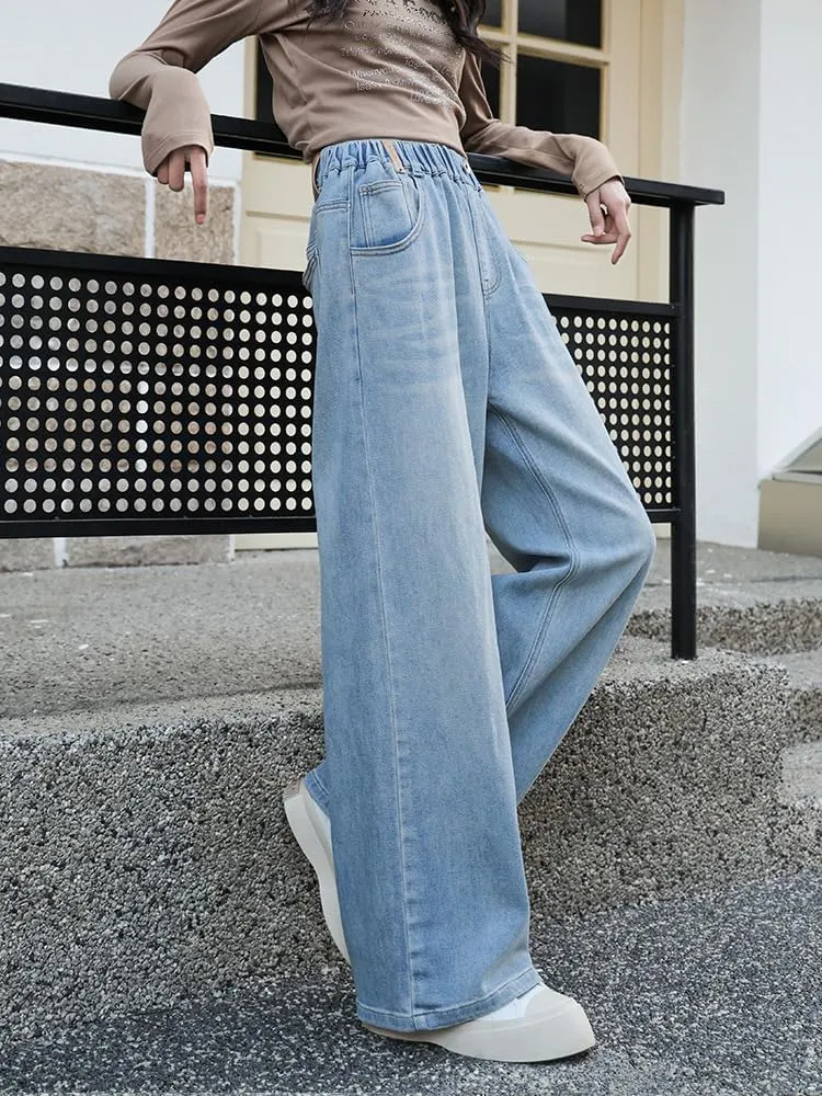 Girls Straight Wide Leg Baggy Denim Jeans,Soft Big Kids Pants Size 8-10-12-14-16