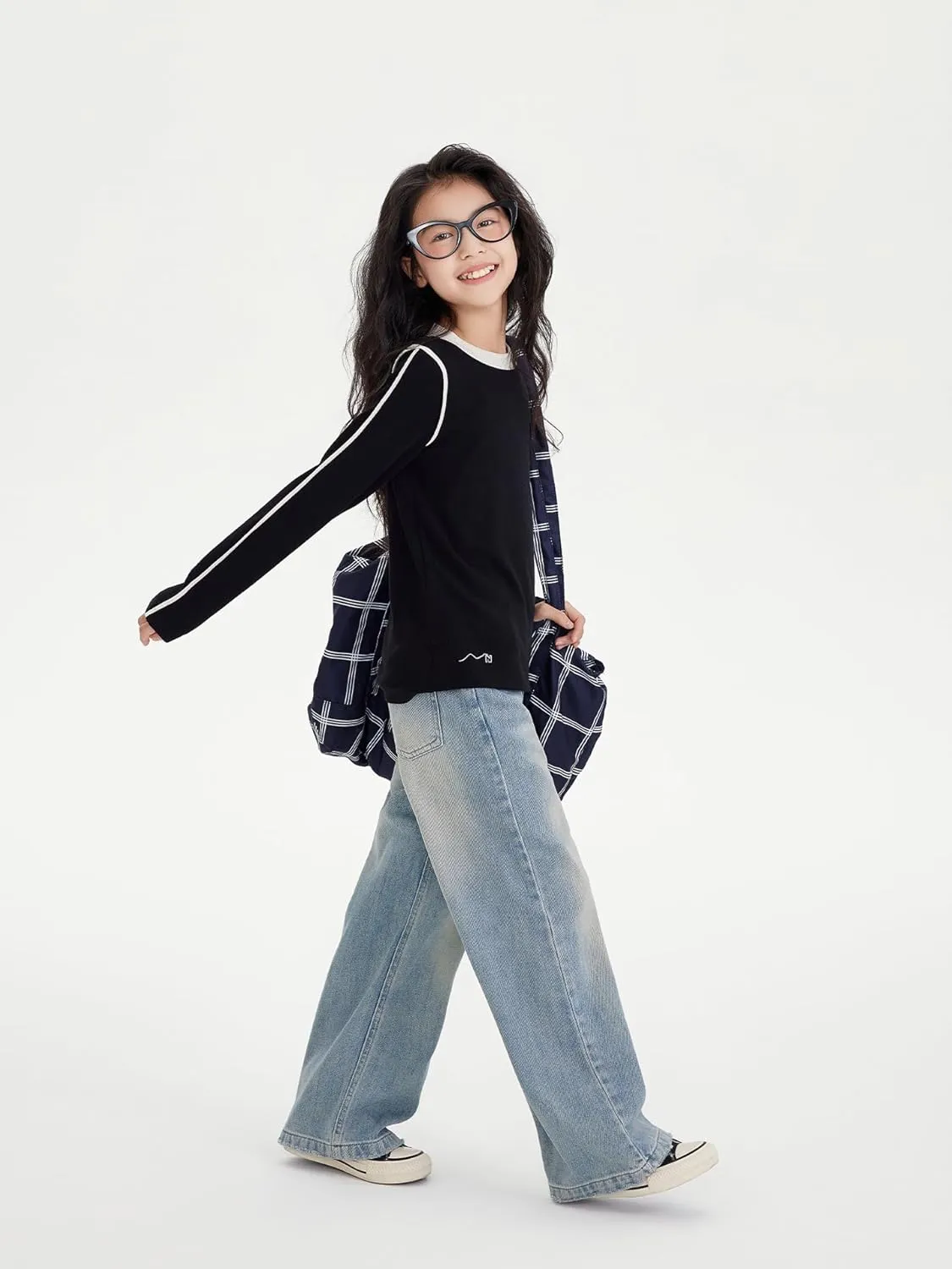 Girls Straight Wide Leg Baggy Denim Jeans,Soft Big Kids Pants Size 8-10-12-14-16