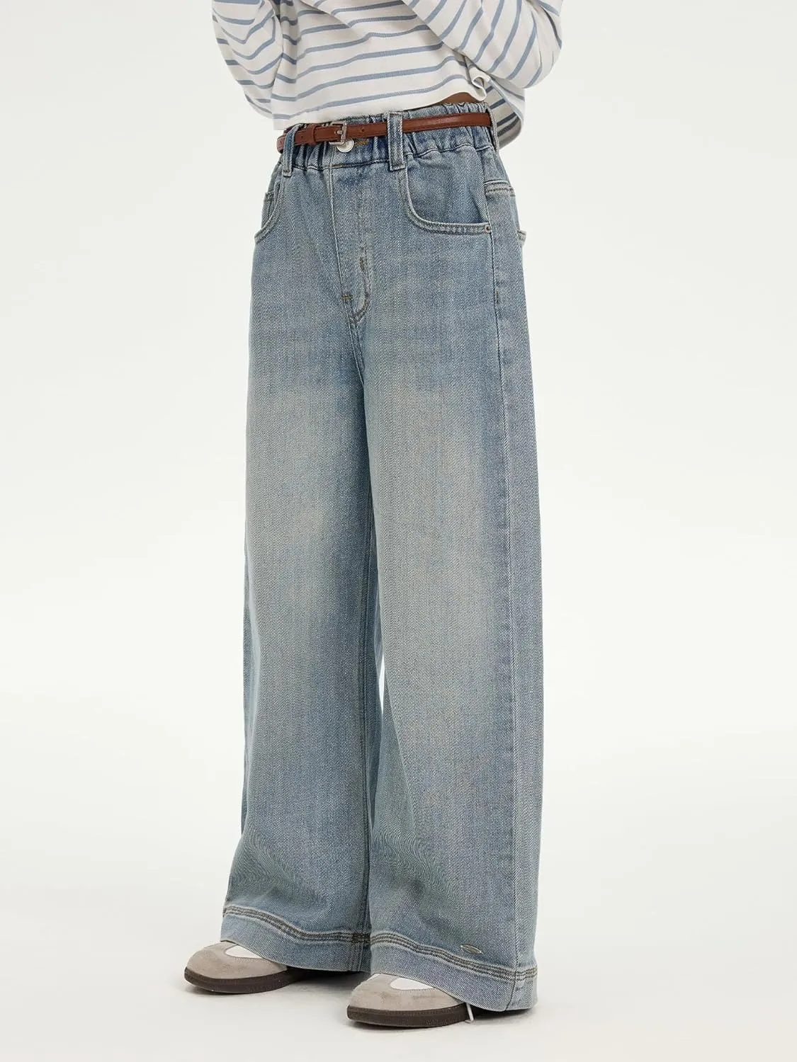 Girls Straight Wide Leg Baggy Denim Jeans,Soft Big Kids Pants Size 8-10-12-14-16