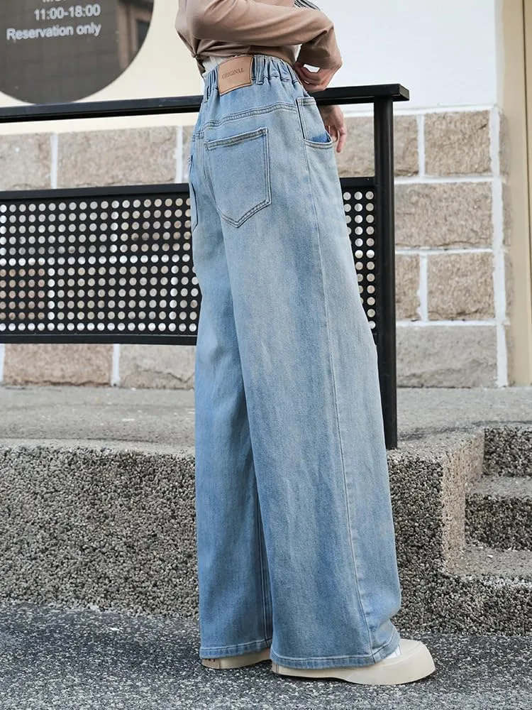Girls Straight Wide Leg Baggy Denim Jeans,Soft Big Kids Pants Size 8-10-12-14-16