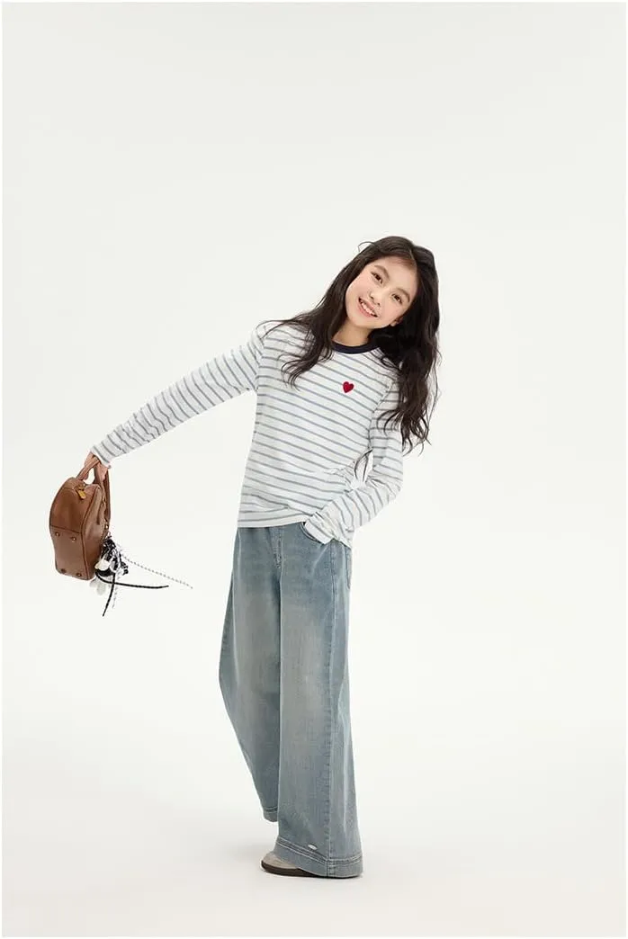 Girls Straight Wide Leg Baggy Denim Jeans,Soft Big Kids Pants Size 8-10-12-14-16