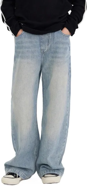 Girls Straight Wide Leg Baggy Denim Jeans,Soft Big Kids Pants Size 8-10-12-14-16