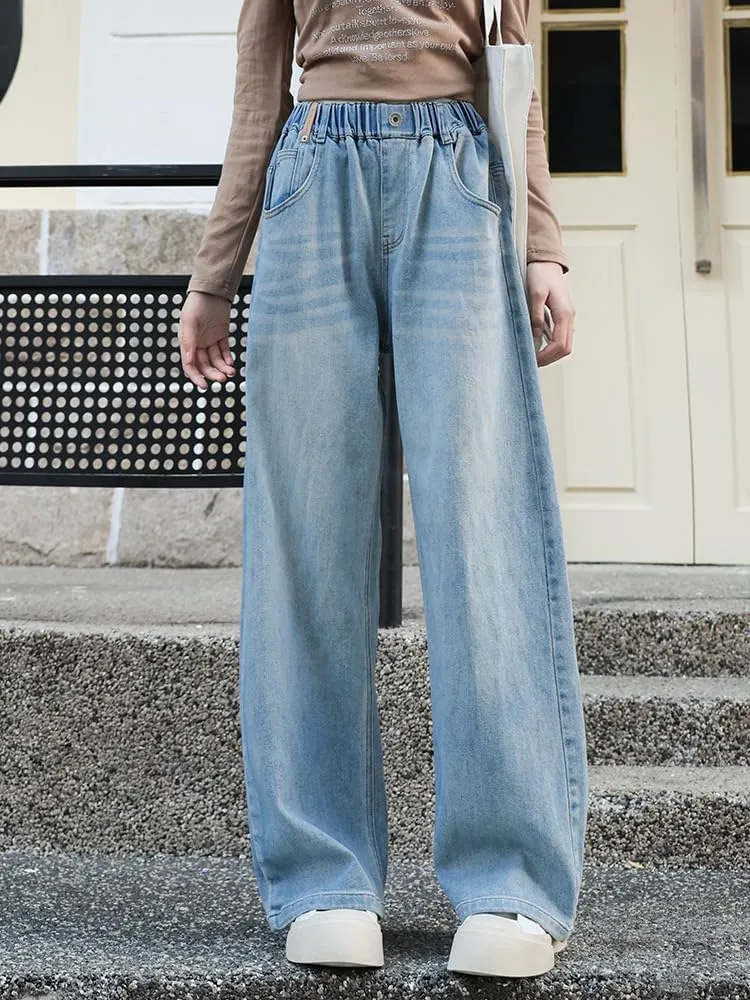 Girls Straight Wide Leg Baggy Denim Jeans,Soft Big Kids Pants Size 8-10-12-14-16