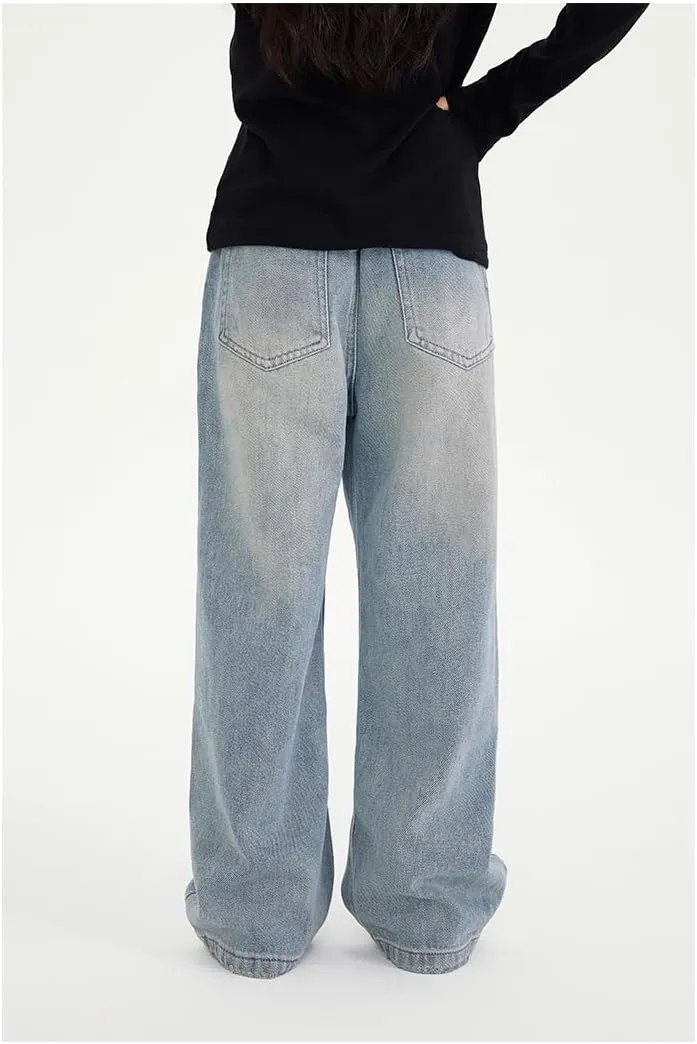 Girls Straight Wide Leg Baggy Denim Jeans,Soft Big Kids Pants Size 8-10-12-14-16