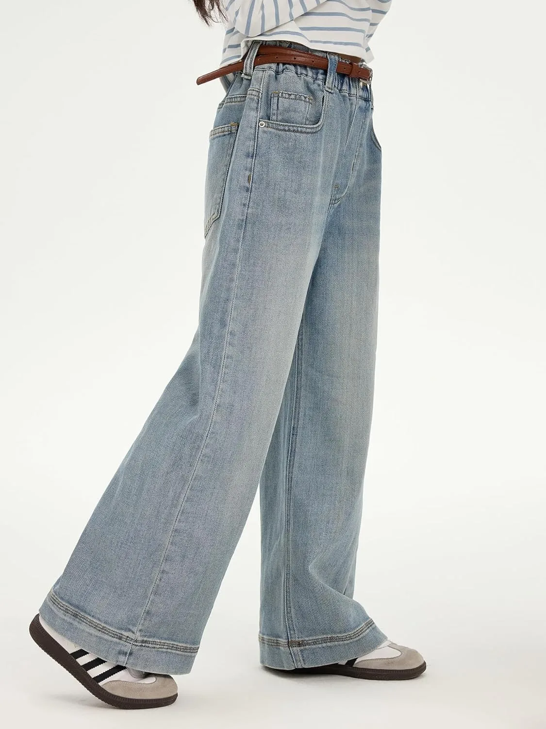Girls Straight Wide Leg Baggy Denim Jeans,Soft Big Kids Pants Size 8-10-12-14-16