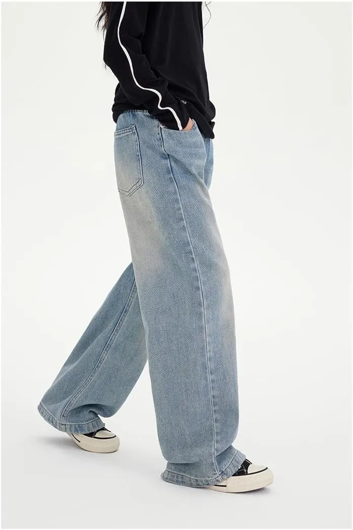 Girls Straight Wide Leg Baggy Denim Jeans,Soft Big Kids Pants Size 8-10-12-14-16