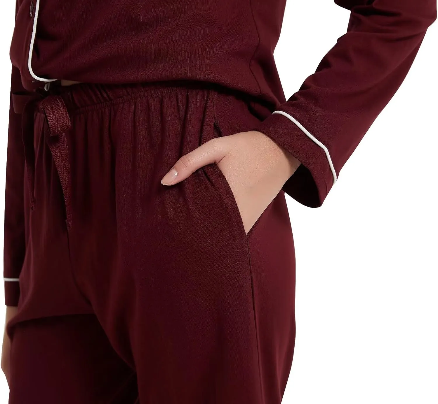 GLOBAL Women's Pajama Set 100% Cotton Soft Classic Warm Pjs Elastic High Waist Button Fly Sleepwear