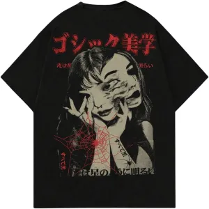 GORGLITTER Men's Graphic Japanese Print Short Sleeve Tee Tops Casual Round Neck T Shirts