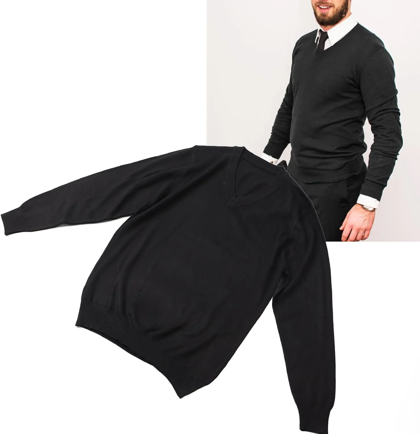 GOTOTOP Loose Men V Neck Sweater, Absorption Breathable Soft Knit Shirt, Business Work Outdoor Travel