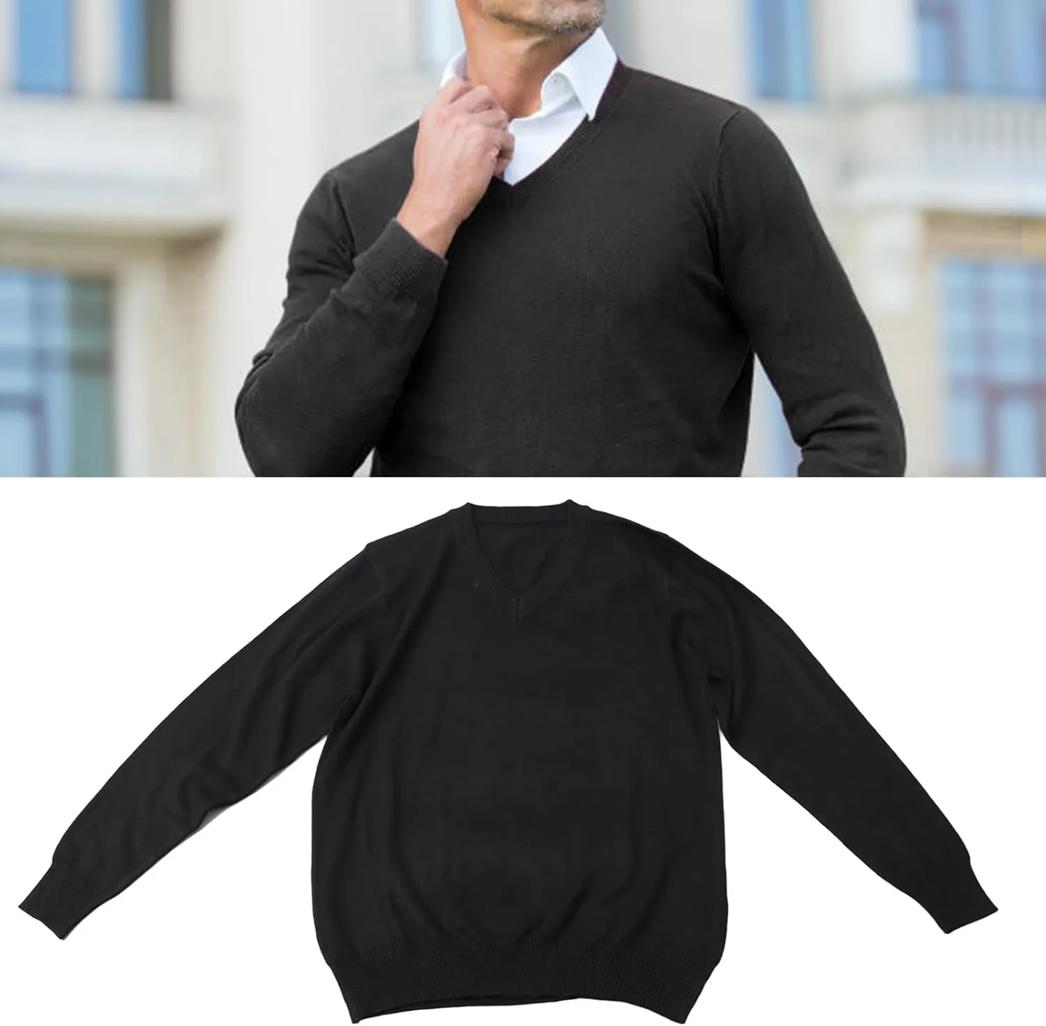 GOTOTOP Loose Men V Neck Sweater, Absorption Breathable Soft Knit Shirt, Business Work Outdoor Travel
