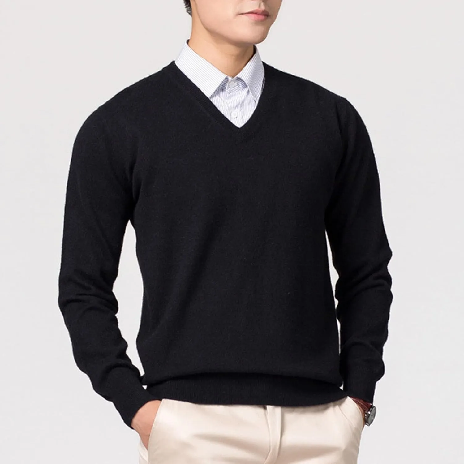 GOTOTOP Loose Men V Neck Sweater, Absorption Breathable Soft Knit Shirt, Business Work Outdoor Travel