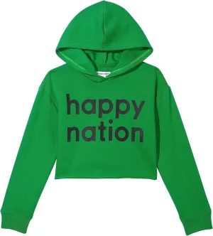 Happy Nation Girls Fleece Crop Hoodie Sweatshirt