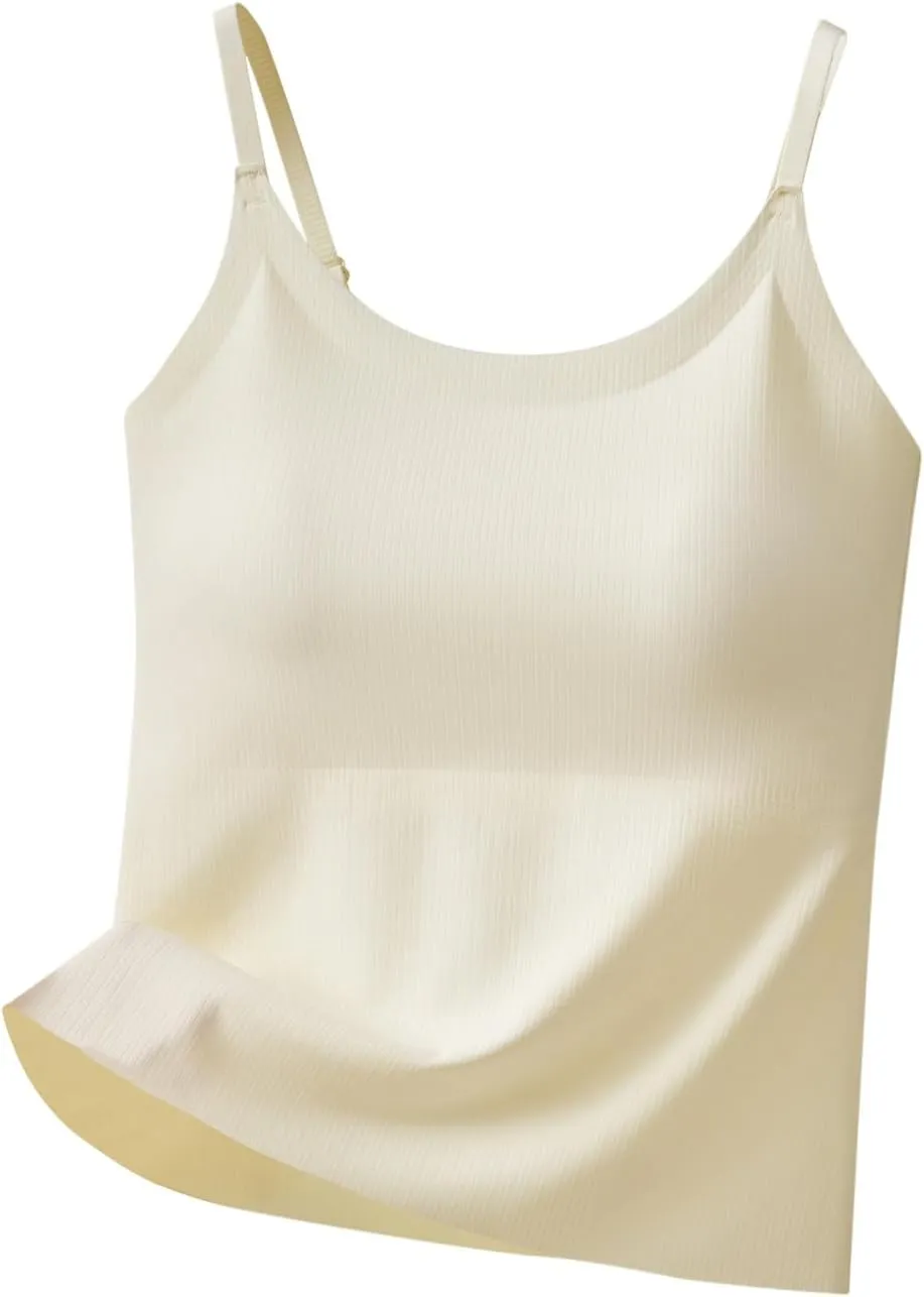 HGps8w Women's Seamless Tank Tops with Built in Bras - Basic Summer Spaghetti Strap Padded Camisole Workout Yoga Shirts