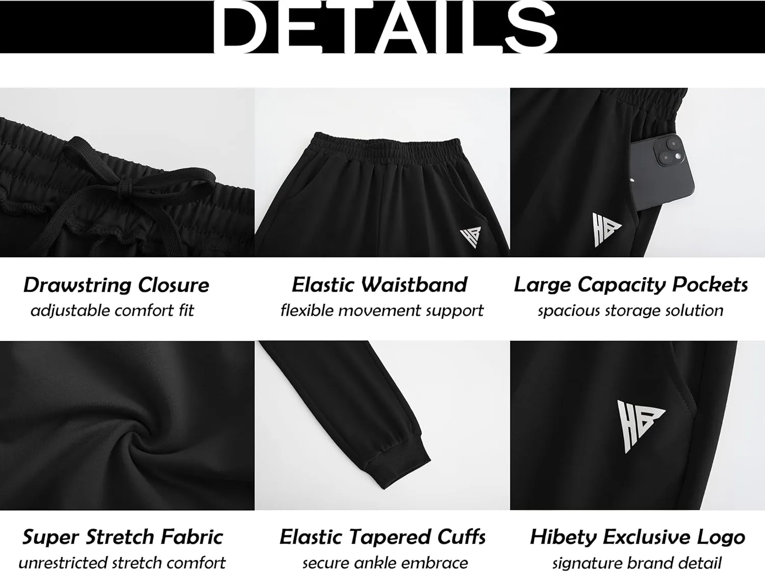 HIBETY Boys Athletic Pants, Moisture-Wicking Breathable Cotton Sweatpants with Elastic Drawstring
