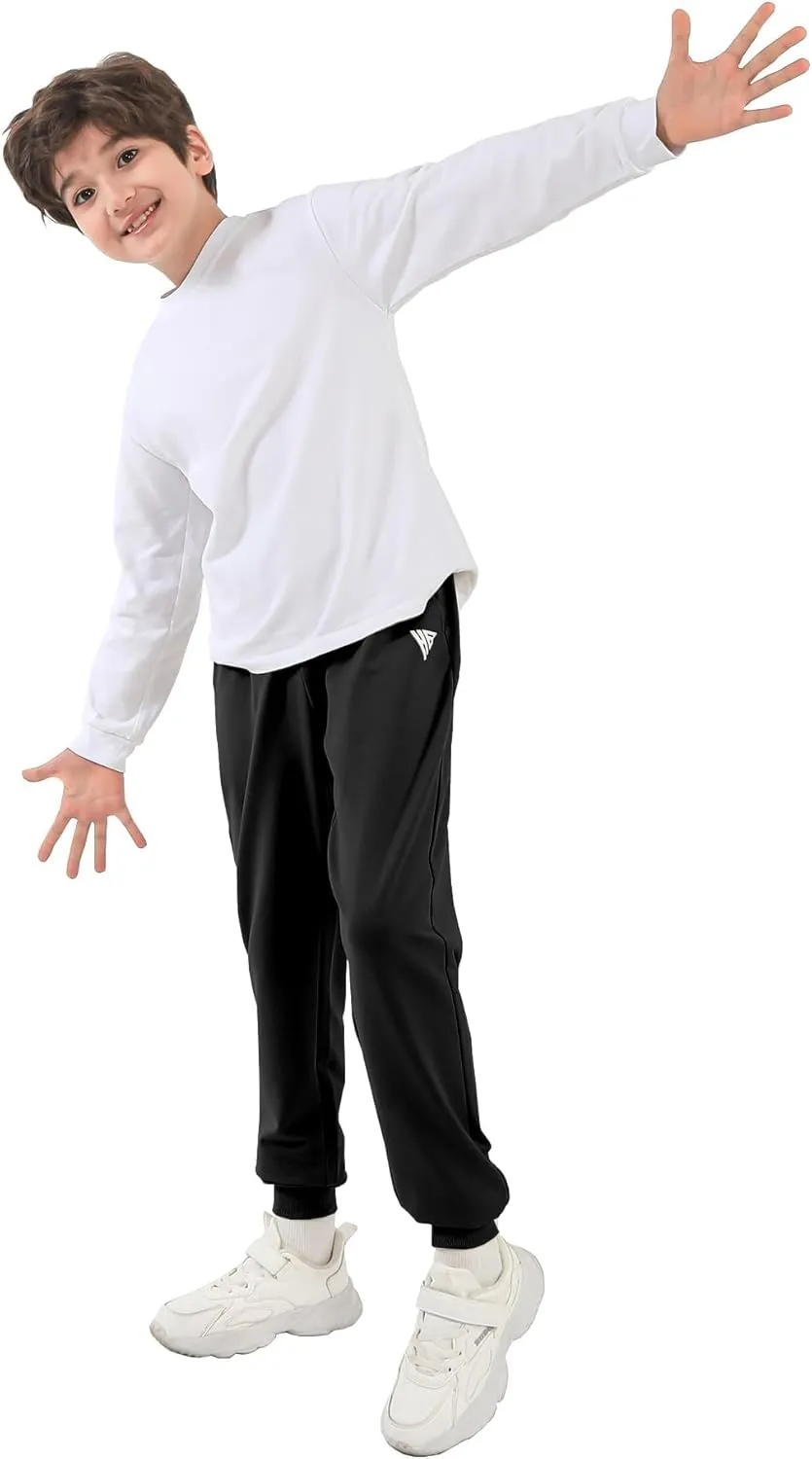 HIBETY Boys Athletic Pants, Moisture-Wicking Breathable Cotton Sweatpants with Elastic Drawstring