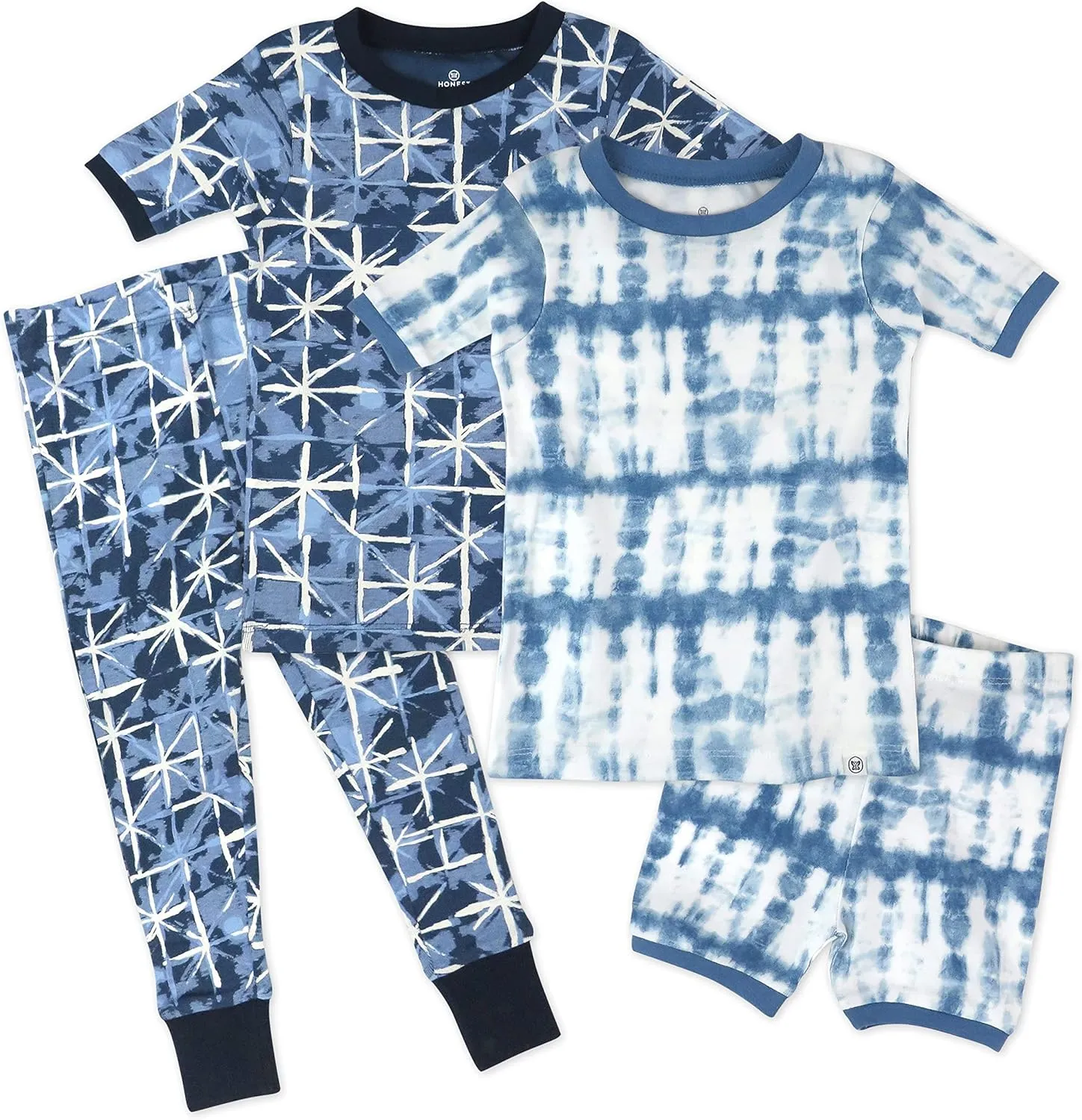 HonestBaby Baby and Toddler Boys' 100% Organic Cotton 4-Piece Long and Short Sleepwear Pajamas