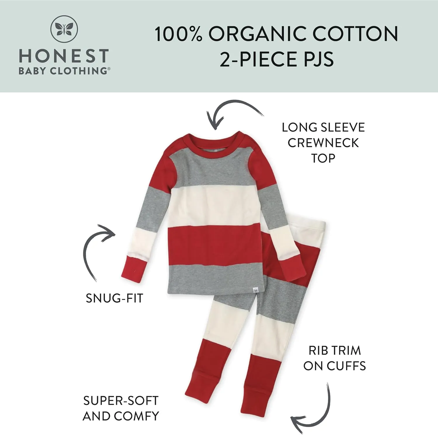 HonestBaby Holiday 2-Piece Pajamas Sleepwear Pjs 100% Organic Cotton for Baby, Toddler, Kids