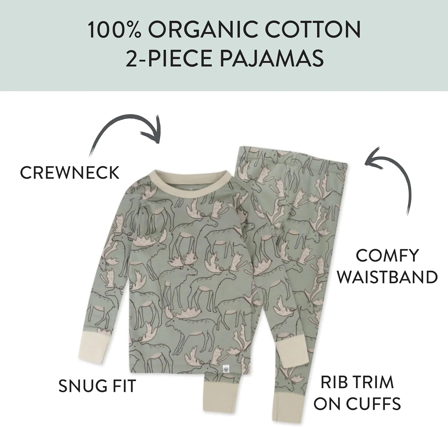 HonestBaby Holiday 2-Piece Pajamas Sleepwear Pjs 100% Organic Cotton for Baby, Toddler, Kids