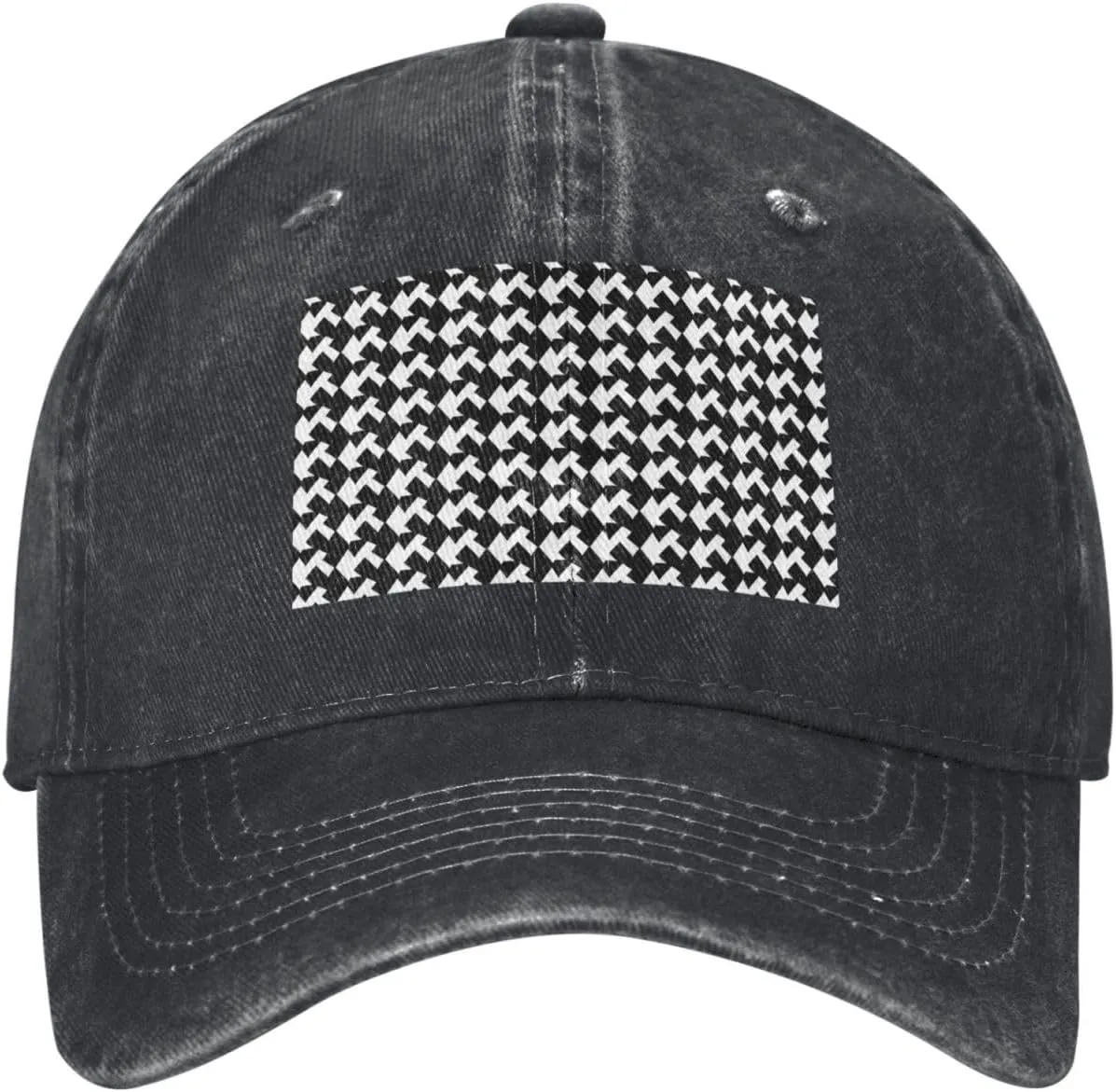 Houndstooth Black Unisex Baseball Cap Breathable Cotton Trucker Hat Classic Denim Dad Hat Summer Sun Hat