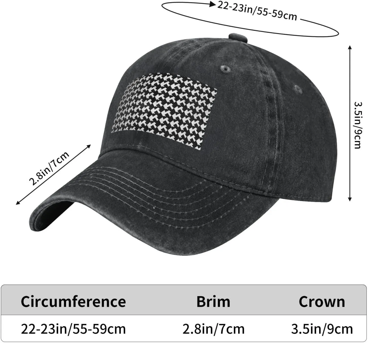 Houndstooth Black Unisex Baseball Cap Breathable Cotton Trucker Hat Classic Denim Dad Hat Summer Sun Hat