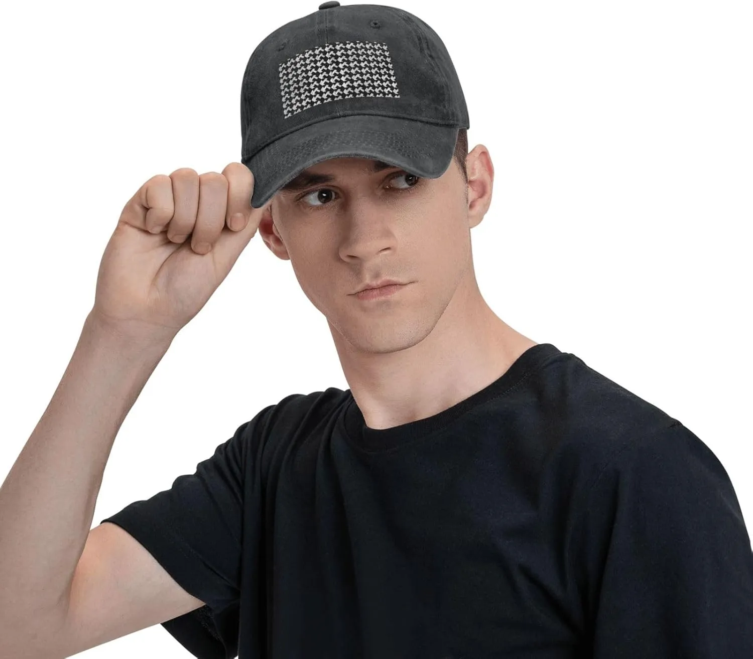 Houndstooth Black Unisex Baseball Cap Breathable Cotton Trucker Hat Classic Denim Dad Hat Summer Sun Hat