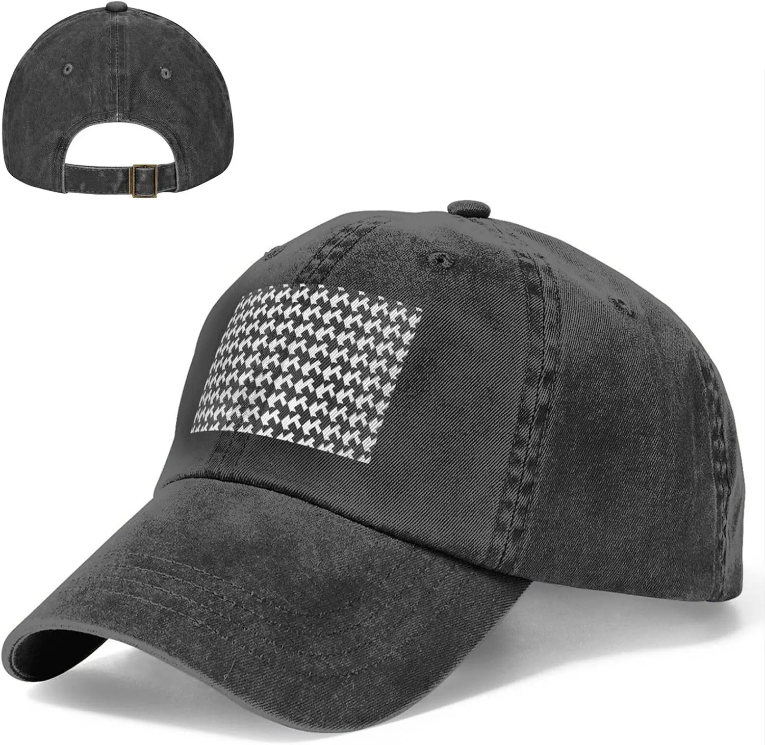Houndstooth Black Unisex Baseball Cap Breathable Cotton Trucker Hat Classic Denim Dad Hat Summer Sun Hat