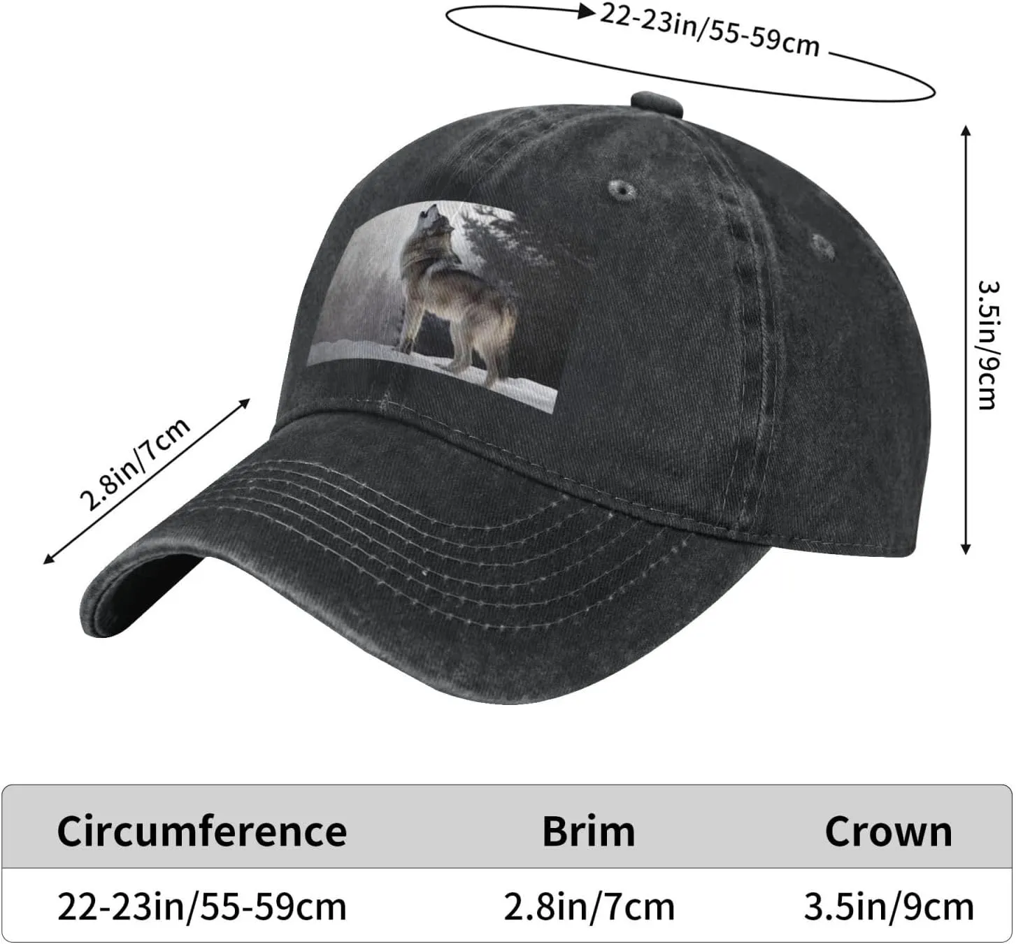 Howling Wolf Unisex Baseball Cap Breathable Cotton Trucker Hat Classic Denim Dad Hat Summer Sun Hat