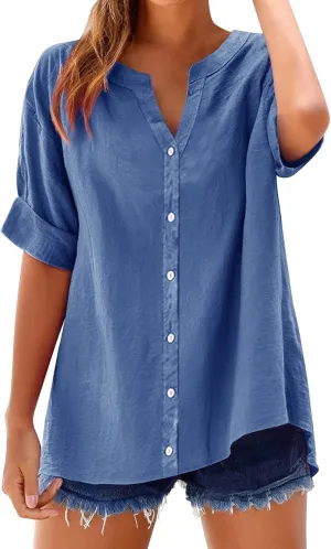 Hvyesh Linen Shirts for Women Womens Tops Shirt Top Women's Button Down Dressy Casual Loose Fitting Trendy Summer 2025