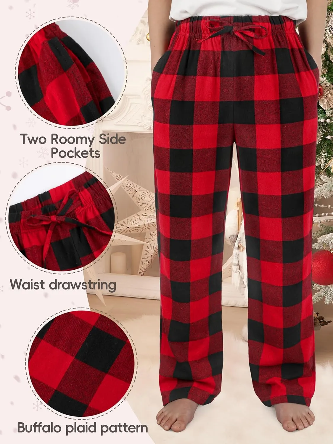 IHU Cotton Boys Pajama Pants Kids Plaid Pajamas Bottom Flannel Soft Lounge Pants With Drawstring and Pockets