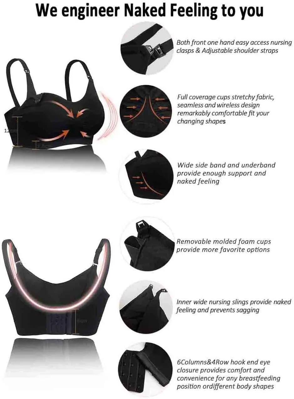 iloveSIA Nursing Bras for Breastfeeding–Seamless Ultra Comfort Soft Support Bralette for Pregnancy Maternity Sleep 3 of Pack