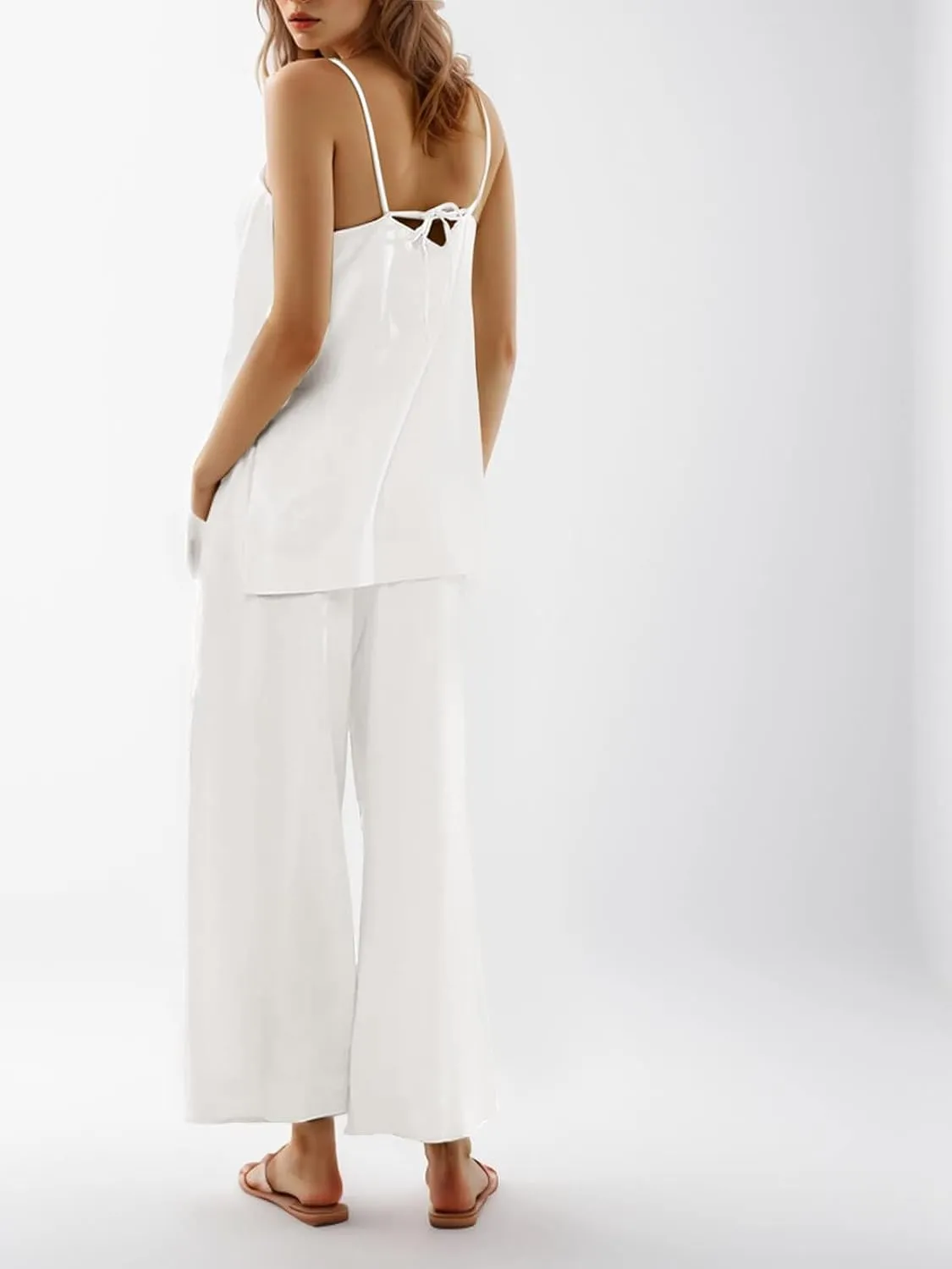 Imily Bela Womens 2 Piece Outfits Linen Set Camisole Tops and Wide Leg Pants Vacation Matching Loungewear