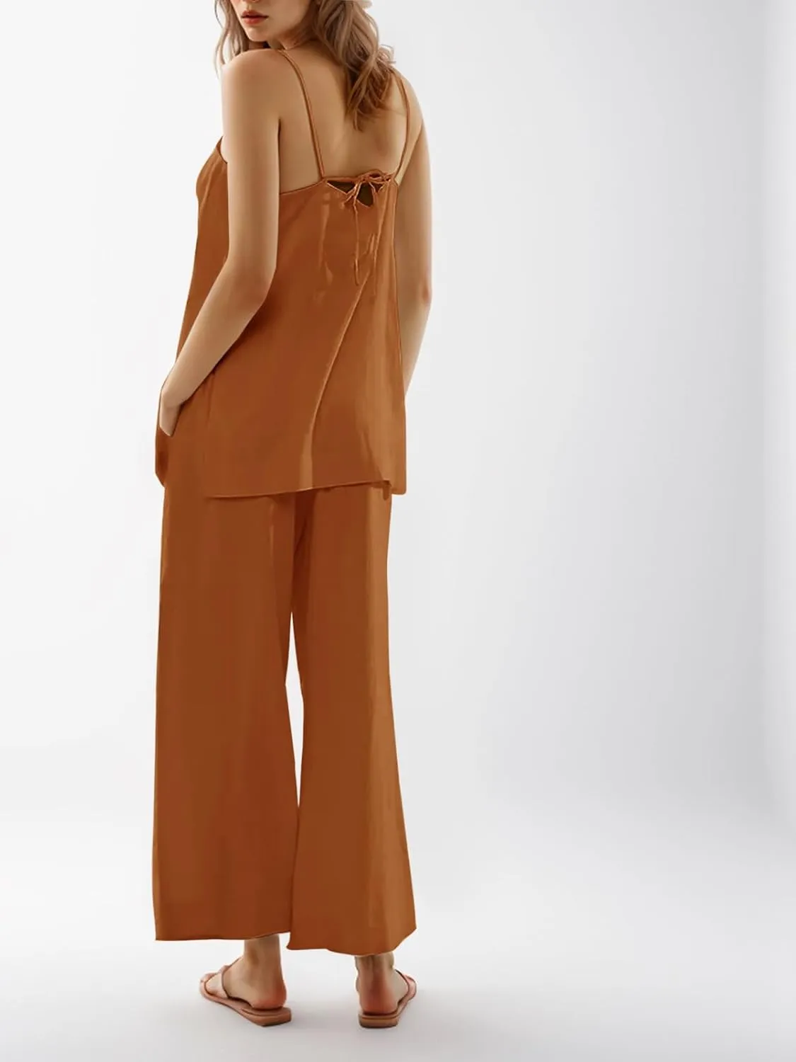 Imily Bela Womens 2 Piece Outfits Linen Set Camisole Tops and Wide Leg Pants Vacation Matching Loungewear