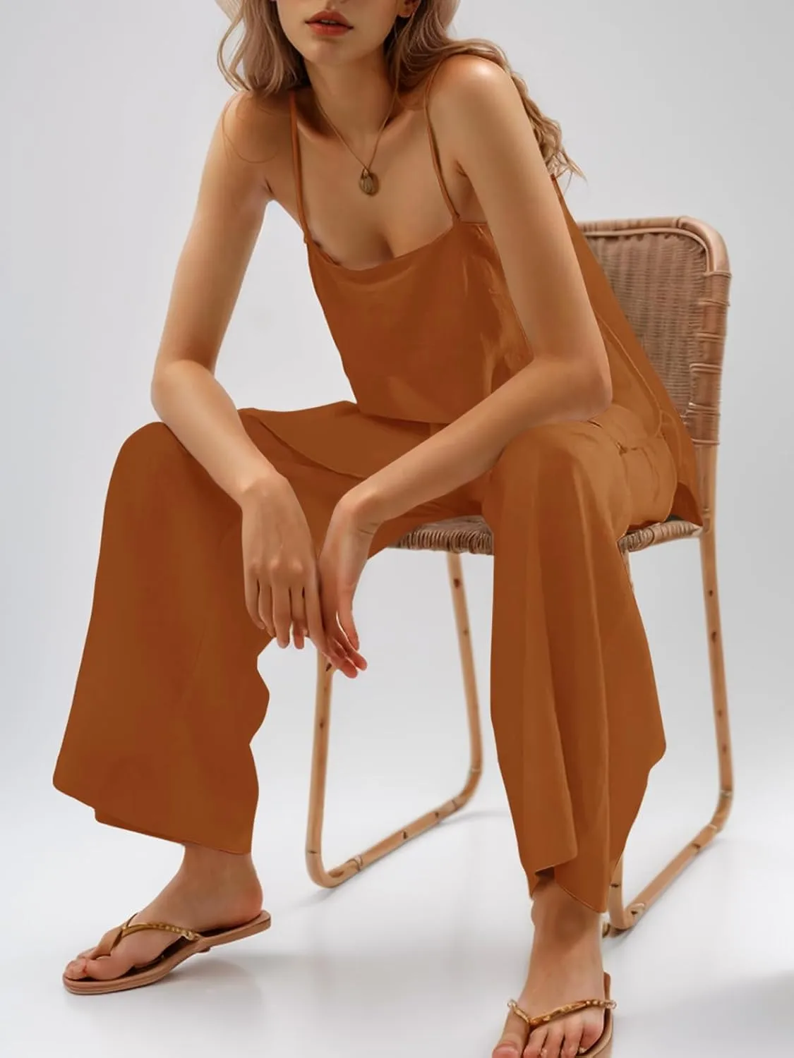 Imily Bela Womens 2 Piece Outfits Linen Set Camisole Tops and Wide Leg Pants Vacation Matching Loungewear