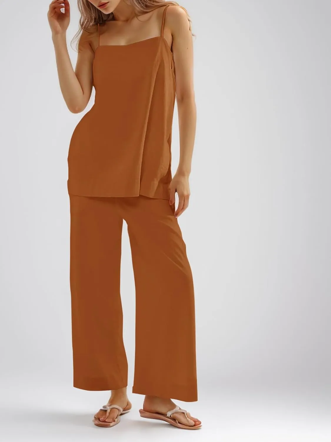 Imily Bela Womens 2 Piece Outfits Linen Set Camisole Tops and Wide Leg Pants Vacation Matching Loungewear