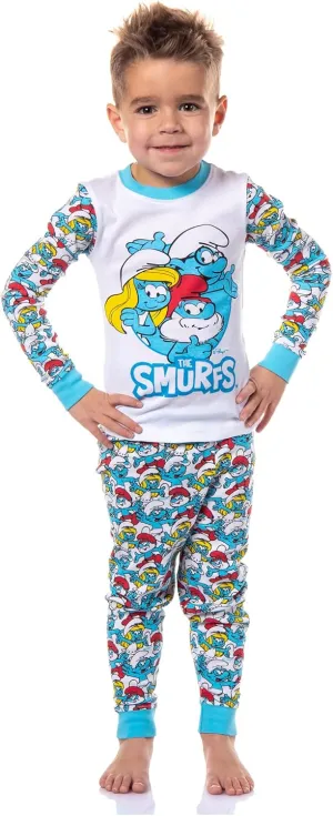 INTIMO The Smurfs Toddler Kids Smurfette Papa Smurf Brainy Smurf 2 Piece Long Sleeve Pajama Set